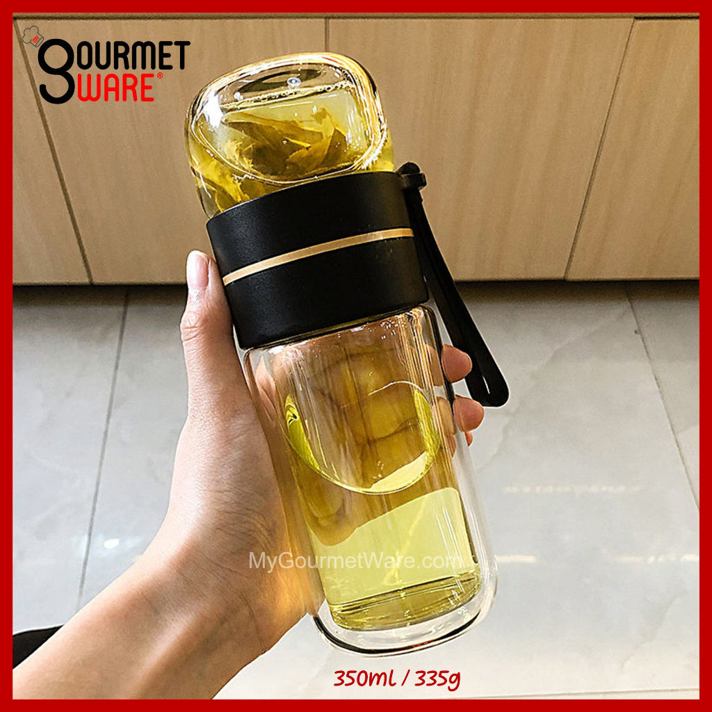 [SG STOCK] Double Glass Wall Tea Infuser Cold Brew Coffee Strainer Fruit Tea Glass Bottle | XL 800ml 泡茶瓶