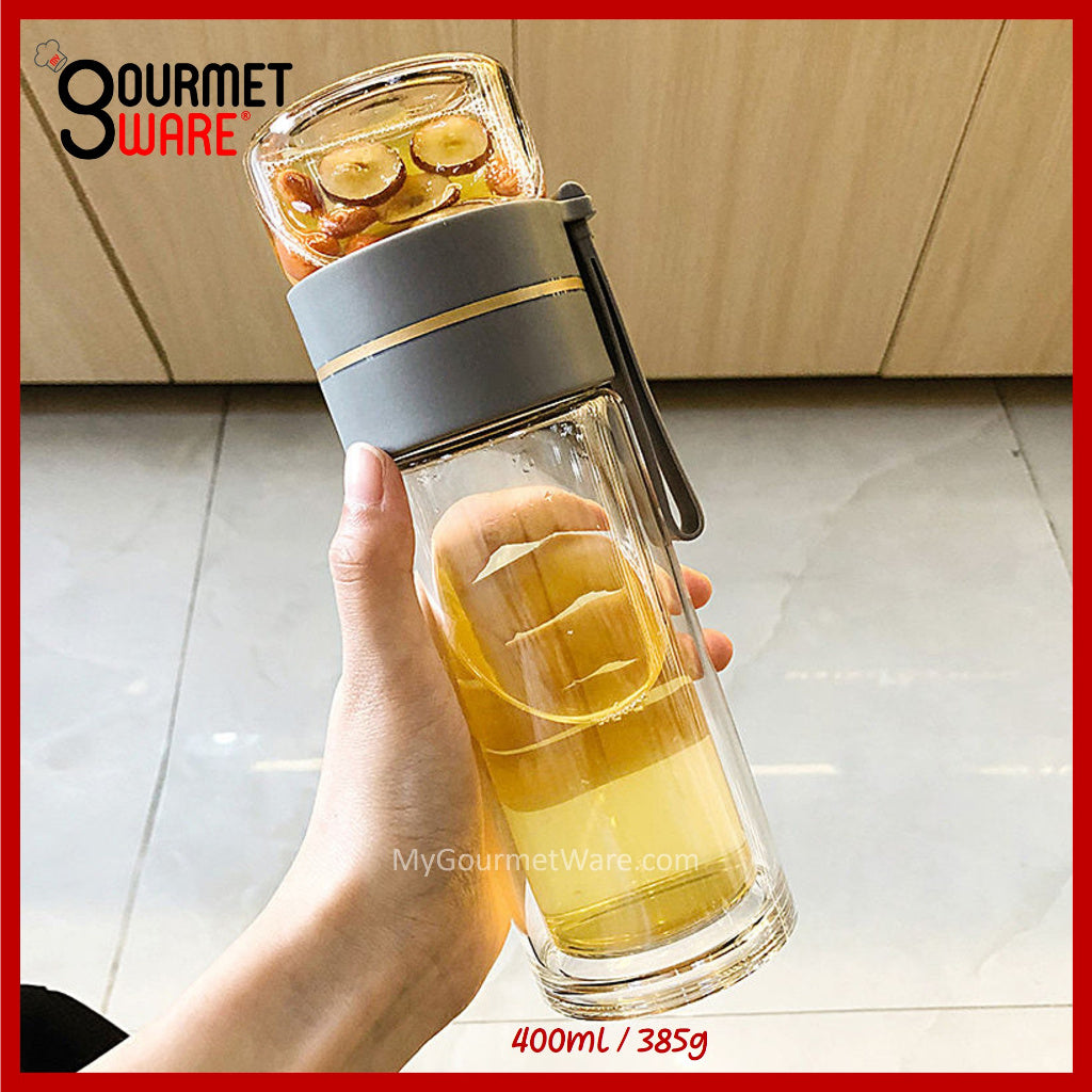 [SG STOCK] Double Glass Wall Tea Infuser Cold Brew Coffee Strainer Fruit Tea Glass Bottle | XL 800ml 泡茶瓶