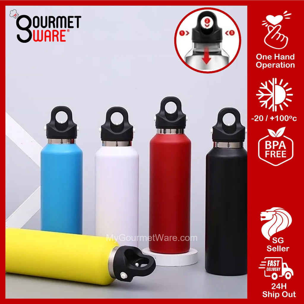 [SG Stock] Stainless Steel Sports Water Bottle Thermal Vacuum Flask Insulated Bottle One hand operation no screw