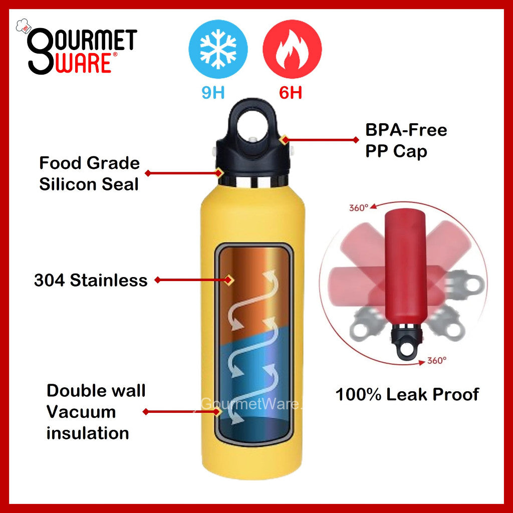 [SG Stock] Stainless Steel Sports Water Bottle Thermal Vacuum Flask Insulated Bottle One hand operation no screw