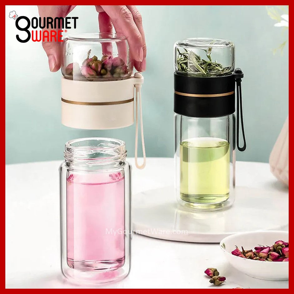 [SG STOCK] Double Glass Wall Tea Infuser Cold Brew Coffee Strainer Fruit Tea Glass Bottle | XL 800ml 泡茶瓶
