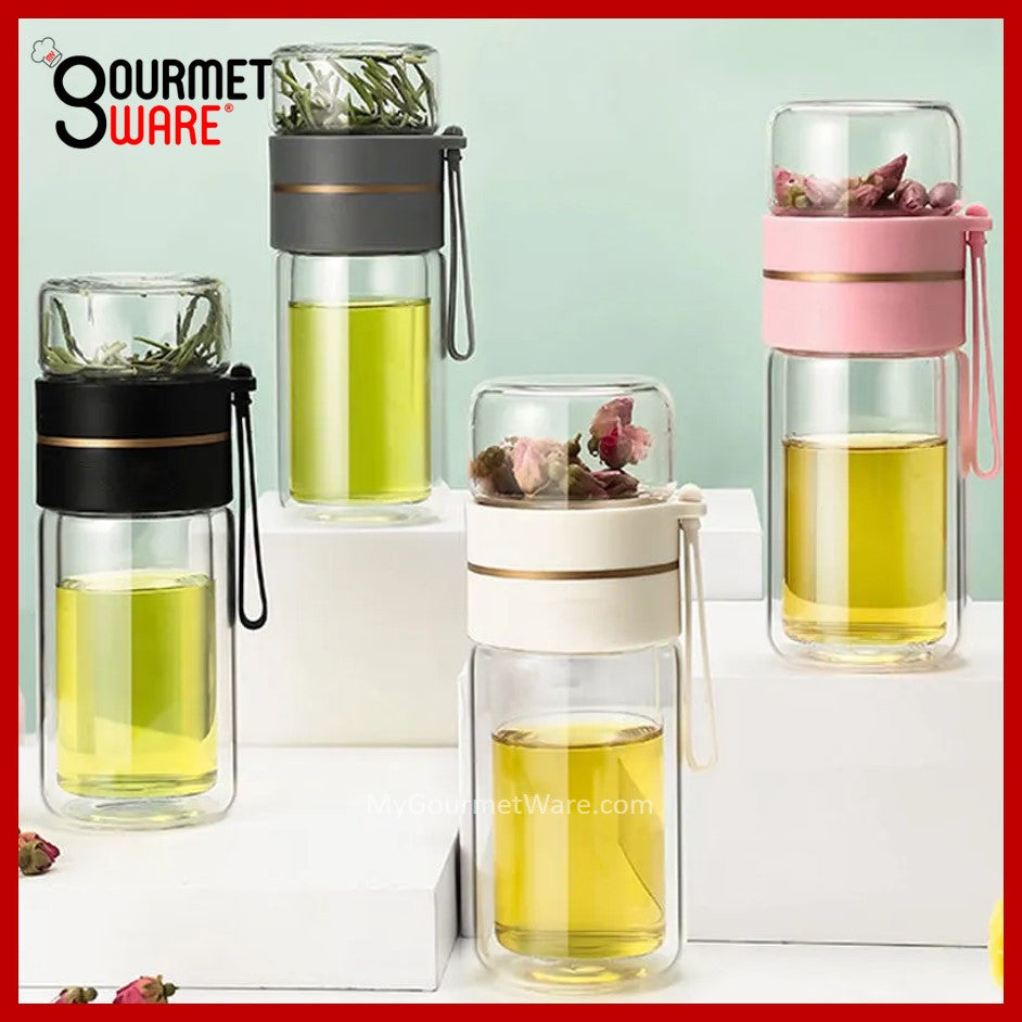 [SG STOCK] Double Glass Wall Tea Infuser Cold Brew Coffee Strainer Fruit Tea Glass Bottle | XL 800ml 泡茶瓶