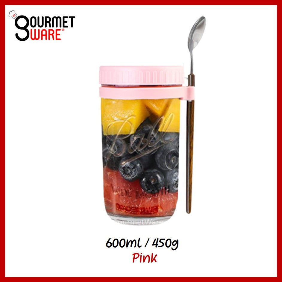 [SG Stock] Oatmeal Cup | Breakfast Cereal Oats Cup | Mason Glass Jar with Spoon | Leak Proof Parfait Container Mug 燕麦杯