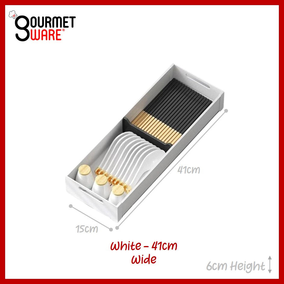 [SG Stock] Aluminium Adjustable Cutlery Drawer Organizer Flatware Tray for Silverware Cutlery
