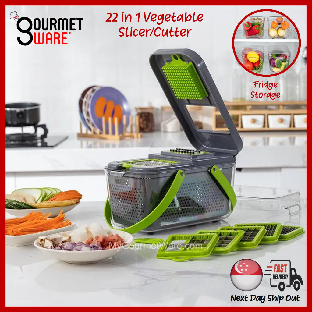 [SG Stock] 22 in 1 Multi-Functional Food Chopper Vegetable Cutter Garlic Chopper Dicer Grater Mandoline Slicer