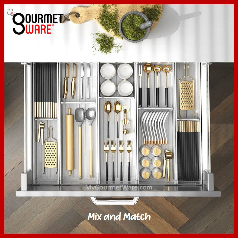[SG Stock] Aluminium Adjustable Cutlery Drawer Organizer Flatware Tray for Silverware Cutlery