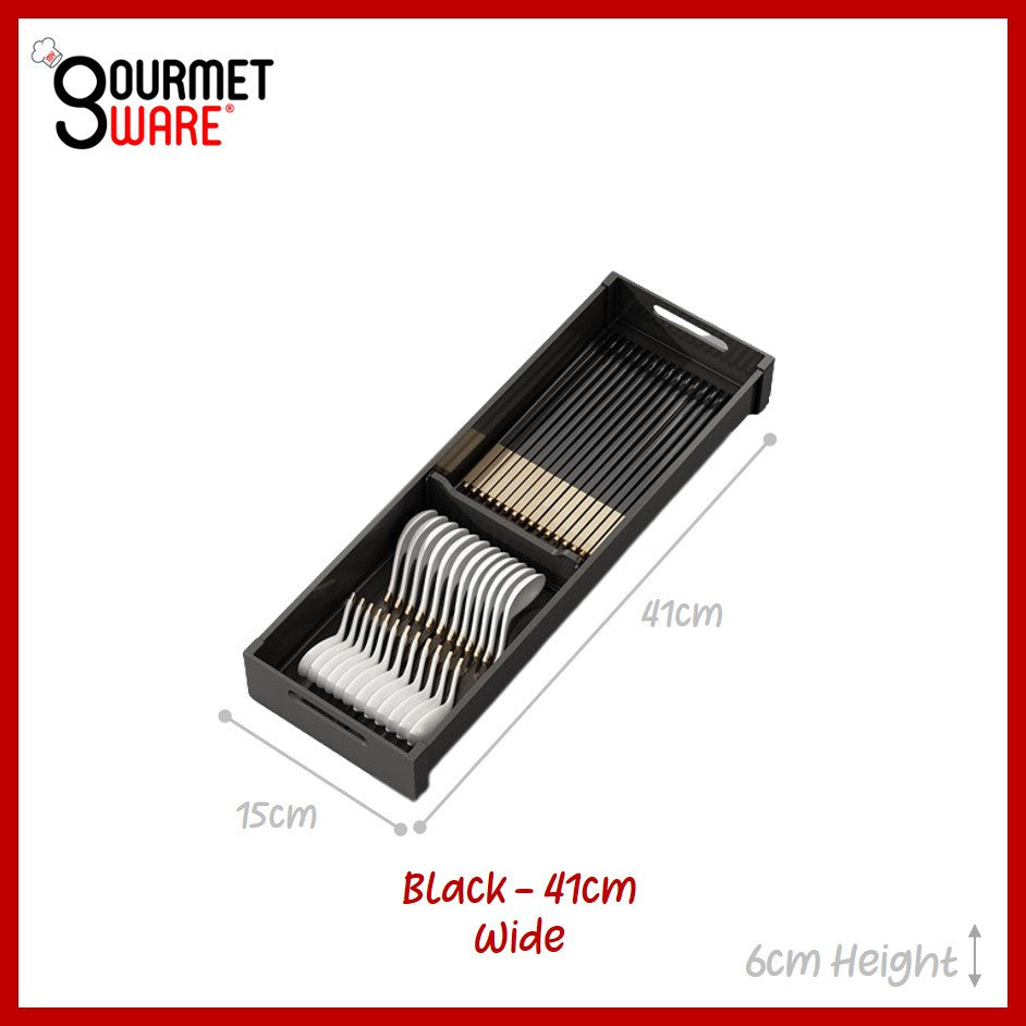 [SG Stock] Aluminium Adjustable Cutlery Drawer Organizer Flatware Tray for Silverware Cutlery