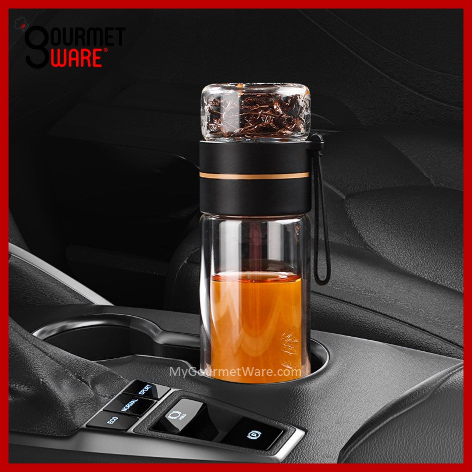 [SG STOCK] Double Glass Wall Tea Infuser Cold Brew Coffee Strainer Fruit Tea Glass Bottle | XL 800ml 泡茶瓶