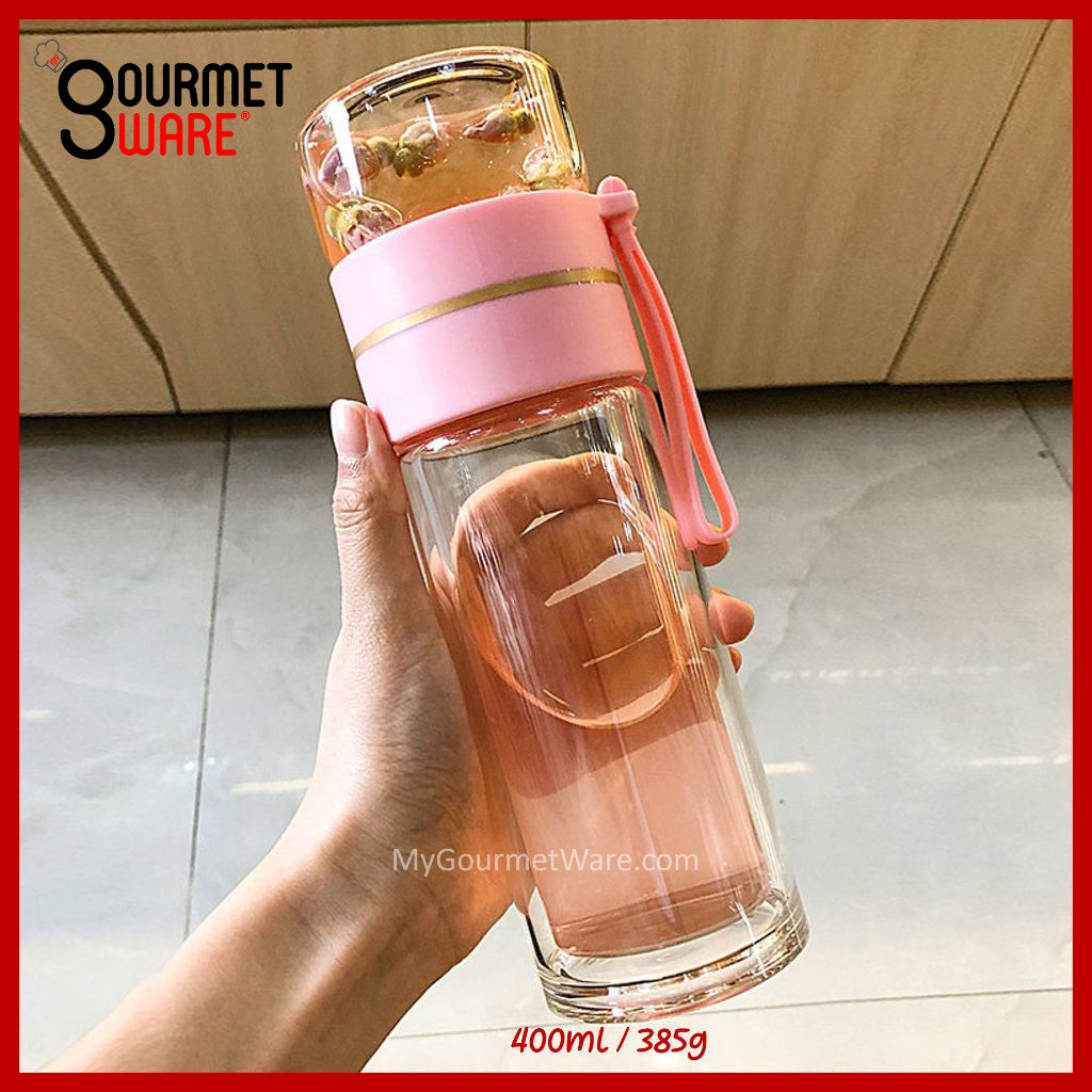 [SG STOCK] Double Glass Wall Tea Infuser Cold Brew Coffee Strainer Fruit Tea Glass Bottle | XL 800ml 泡茶瓶