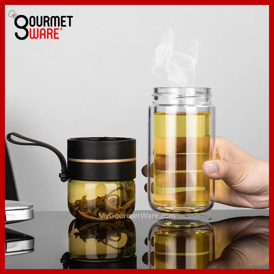 [SG STOCK] Double Glass Wall Tea Infuser Cold Brew Coffee Strainer Fruit Tea Glass Bottle | XL 800ml 泡茶瓶