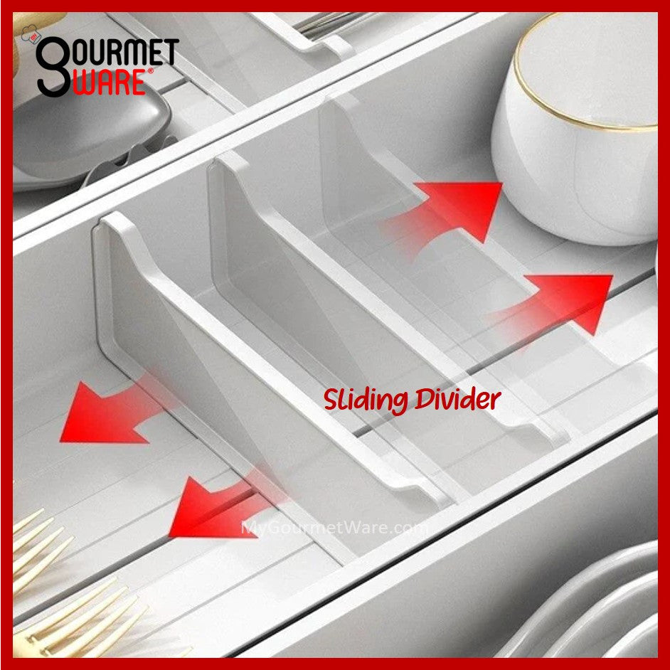 [SG Stock] Aluminium Adjustable Cutlery Drawer Organizer Flatware Tray for Silverware Cutlery