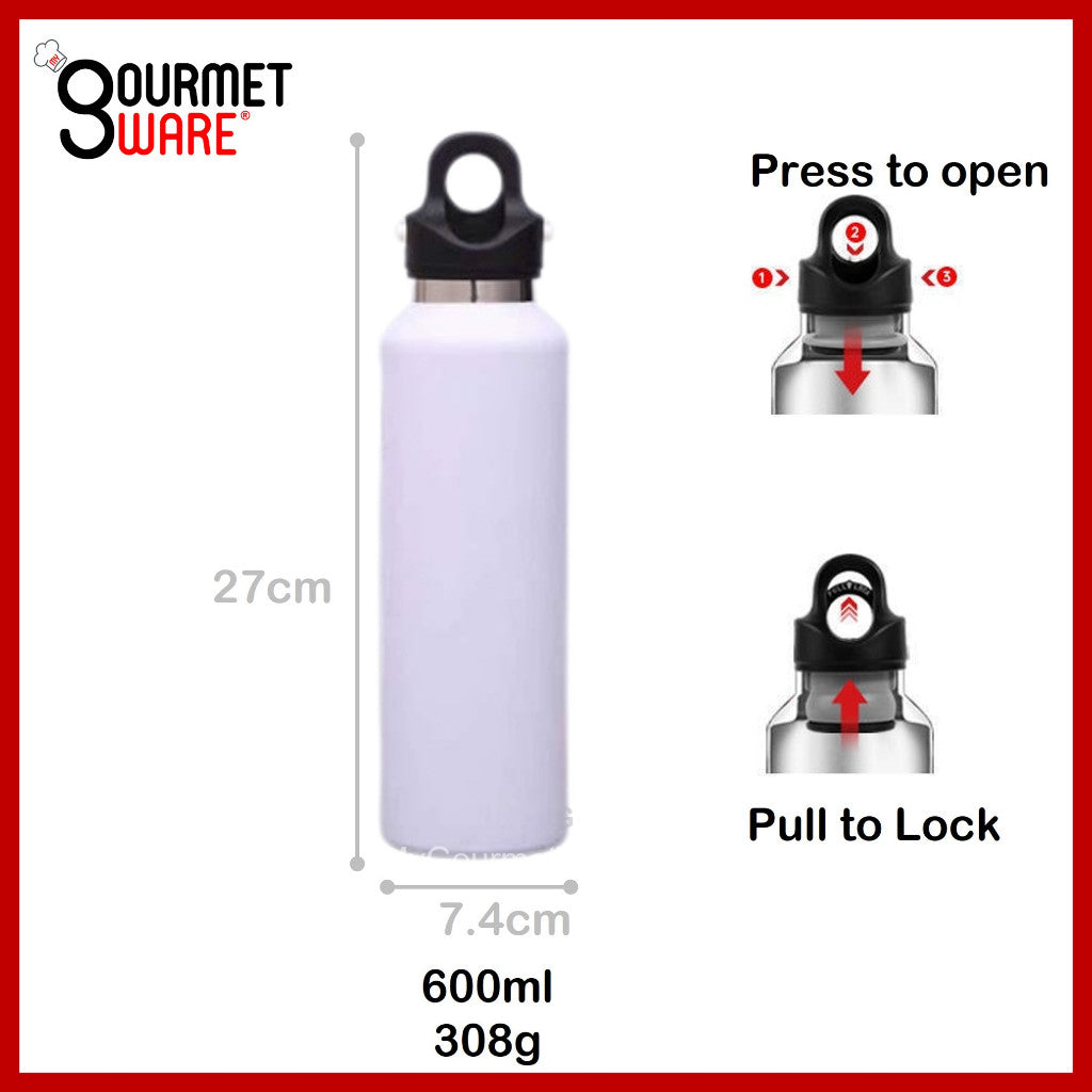 [SG Stock] Stainless Steel Sports Water Bottle Thermal Vacuum Flask Insulated Bottle One hand operation no screw