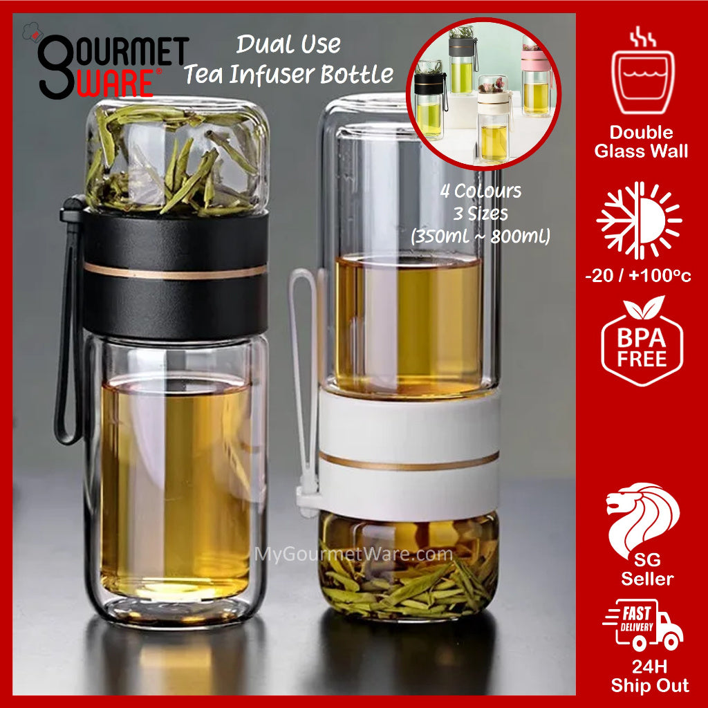 [SG STOCK] Double Glass Wall Tea Infuser Cold Brew Coffee Strainer Fruit Tea Glass Bottle | XL 800ml 泡茶瓶