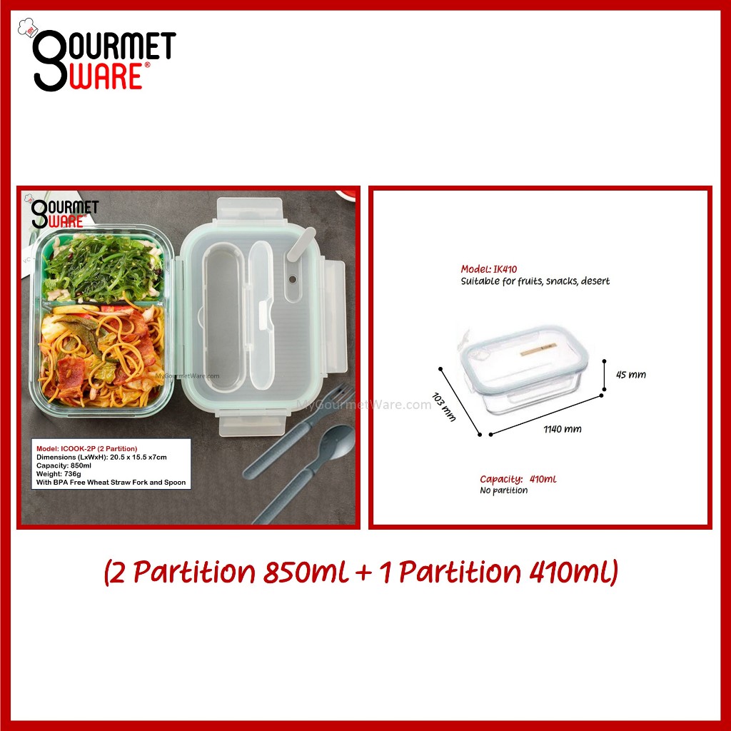 [SG Stock] Glass Lunch Box with Cutlery Storage | BPA Free and Leak Proof | Meal Prep Bento Box | Microwave Safe