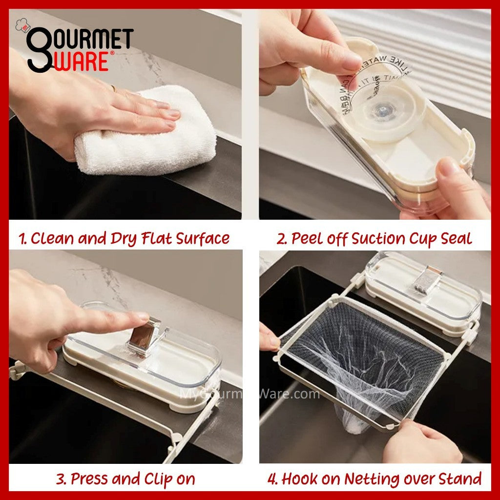 [SG Stock] Kitchen Sink Filter Drainage Rack with Disposable Filter Net Basket. Suction Type Anti Clog Sink Strainer
