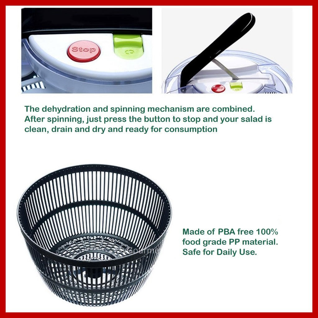 [SG Stock] 5L New Improved and with Thicker Walls | 4-in-1 Salad Spinner Bowl | Vegetable Dehydrator | Colander Strainer
