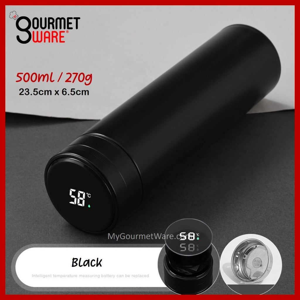 [SG Stock] 500ml Thermal Flask Temperature Display | Battery Replaceable | Stainless Steel Vacuum Flask Hot Water Bottle