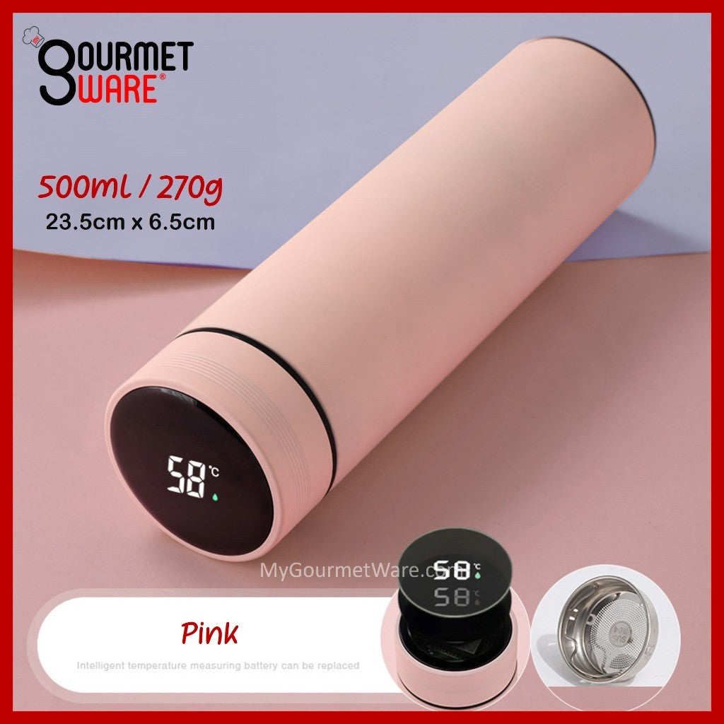 [SG Stock] 500ml Thermal Flask Temperature Display | Battery Replaceable | Stainless Steel Vacuum Flask Hot Water Bottle