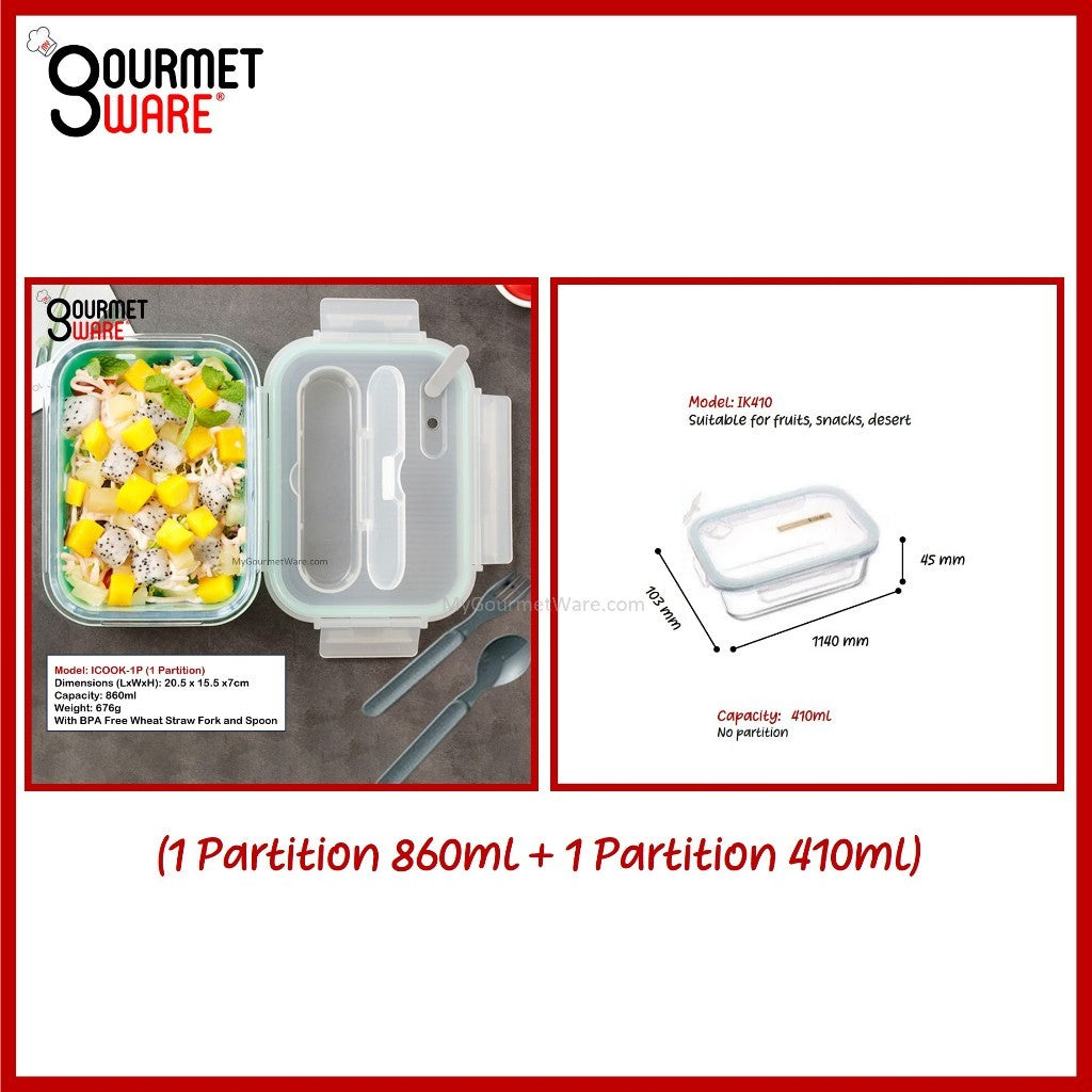 [SG Stock] Glass Lunch Box with Cutlery Storage | BPA Free and Leak Proof | Meal Prep Bento Box | Microwave Safe