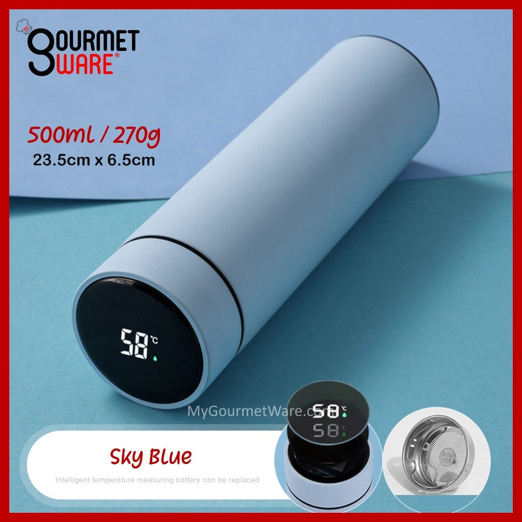 [SG Stock] 500ml Thermal Flask Temperature Display | Battery Replaceable | Stainless Steel Vacuum Flask Hot Water Bottle