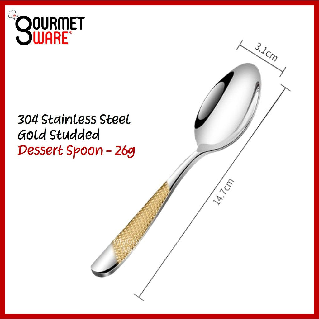 [SG Stock] Gold Accented Cutlery | Stainless Steel Serving Fork, Knife, Spoon Silverware Tableware Flatware Dinnerware