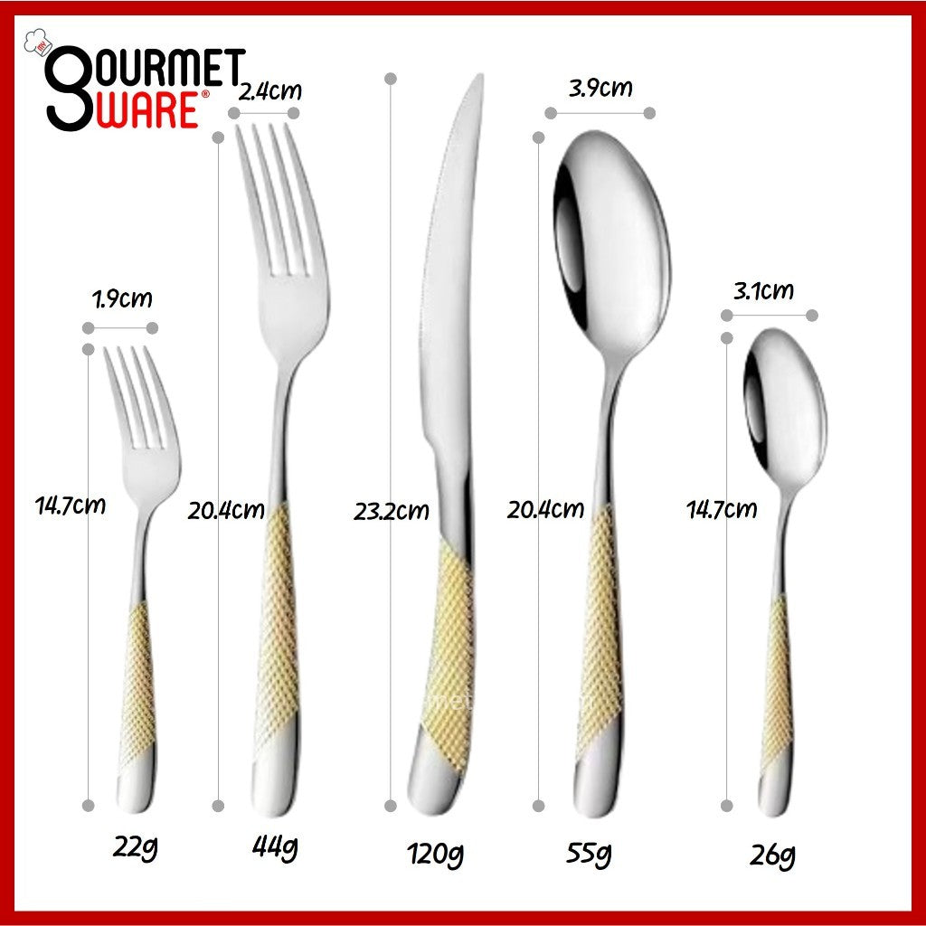 [SG Stock] Gold Accented Cutlery | Stainless Steel Serving Fork, Knife, Spoon Silverware Tableware Flatware Dinnerware