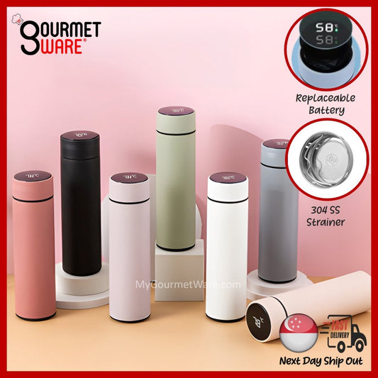 [SG Stock] 500ml Thermal Flask Temperature Display | Battery Replaceable | Stainless Steel Vacuum Flask Hot Water Bottle