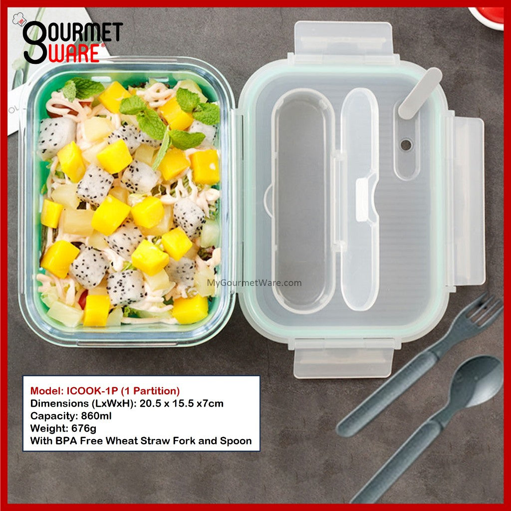[SG Stock] Glass Lunch Box with Cutlery Storage | BPA Free and Leak Proof | Meal Prep Bento Box | Microwave Safe