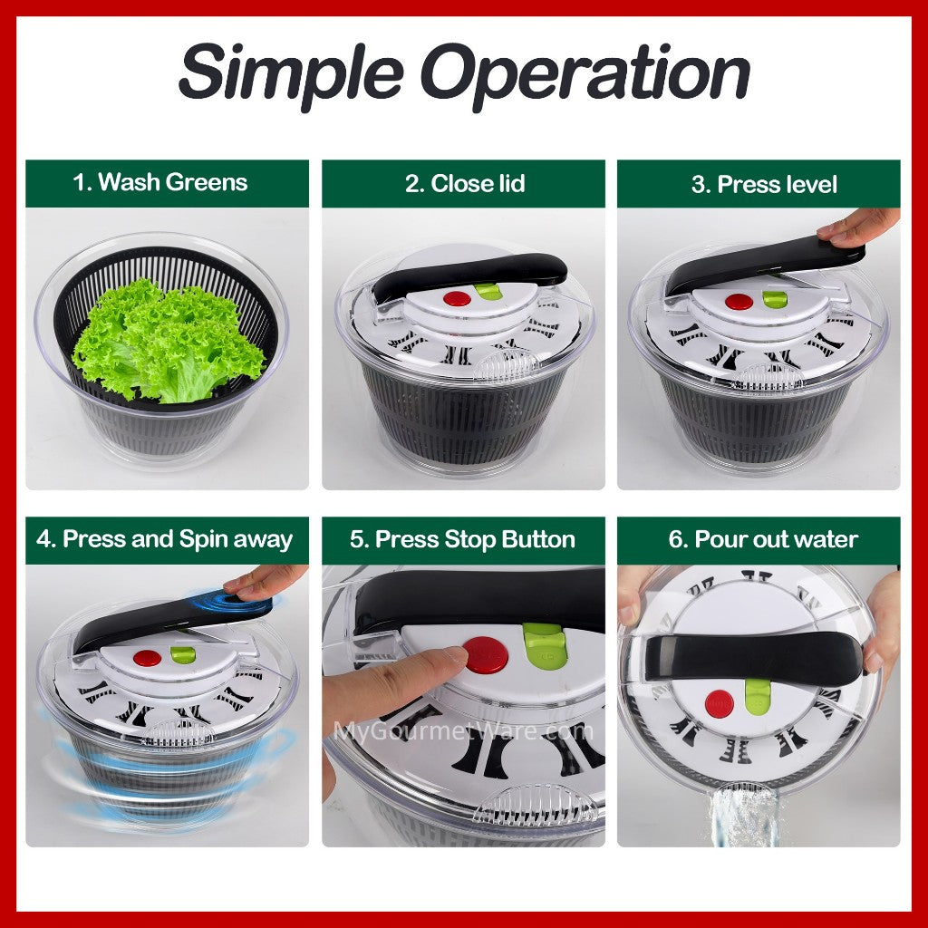 [SG Stock] 5L New Improved and with Thicker Walls | 4-in-1 Salad Spinner Bowl | Vegetable Dehydrator | Colander Strainer