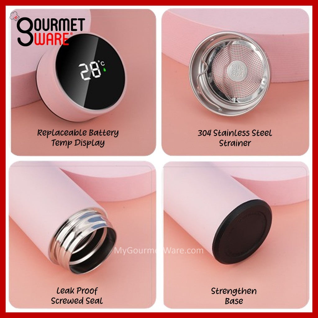 [SG Stock] 500ml Thermal Flask Temperature Display | Battery Replaceable | Stainless Steel Vacuum Flask Hot Water Bottle