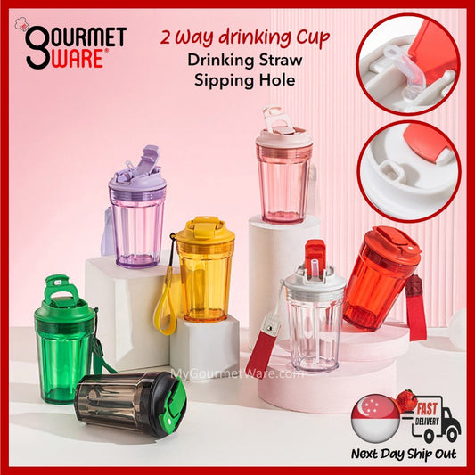 [SG Stock] 400ml 2 way Drinking Cup | Leak Proof Mug | Tritan Water Bottle Tumbler with sipping straw