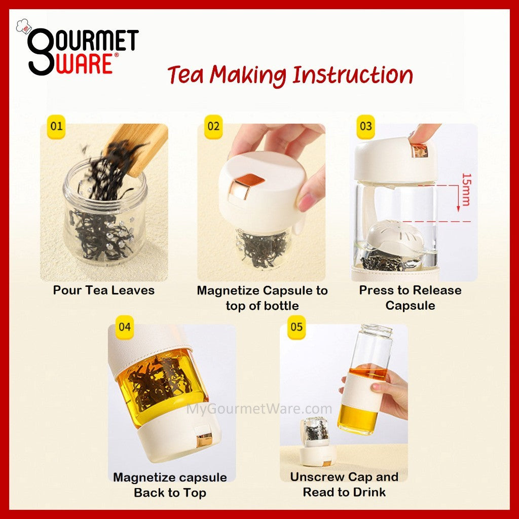 [SG STOCK] 450ml Magnetic Tea Capsule Tea Infuser Bottle Cold Brew Coffee Strainer Fruit Tea Glass Bottle  泡茶瓶