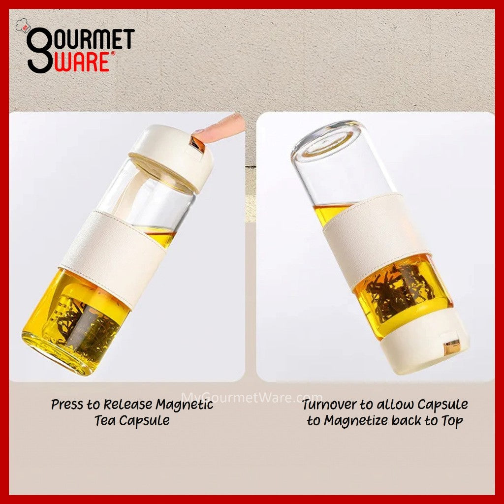 [SG STOCK] 450ml Magnetic Tea Capsule Tea Infuser Bottle Cold Brew Coffee Strainer Fruit Tea Glass Bottle  泡茶瓶