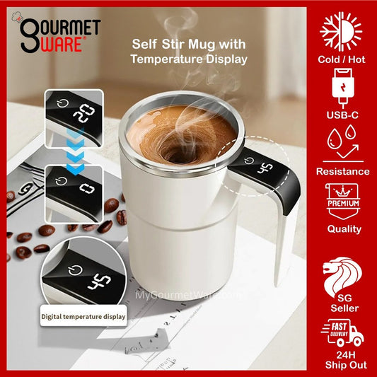 [SG Stock] Automatic Magnetic Self Stirring Mug with Temperature Display | USB C Rechargeable