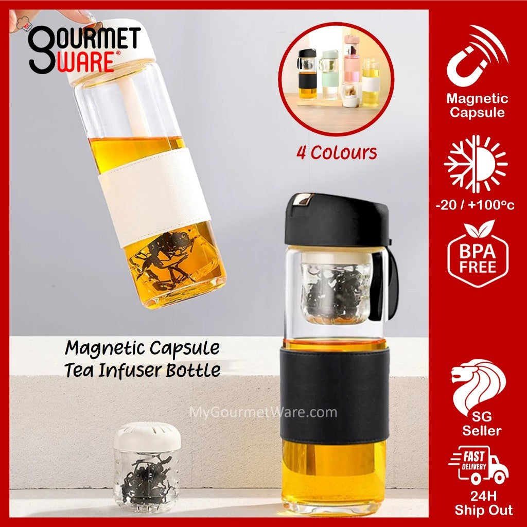 [SG STOCK] 450ml Magnetic Tea Capsule Tea Infuser Bottle Cold Brew Coffee Strainer Fruit Tea Glass Bottle  泡茶瓶
