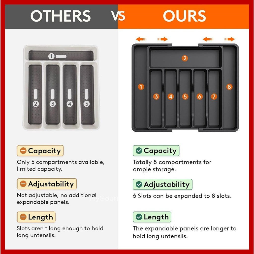 [SG Stock] Expandable Kitchen Drawer Organiser Tray | Cutlery Holder Utensils Organizer | Fork Spoon Knives Storage