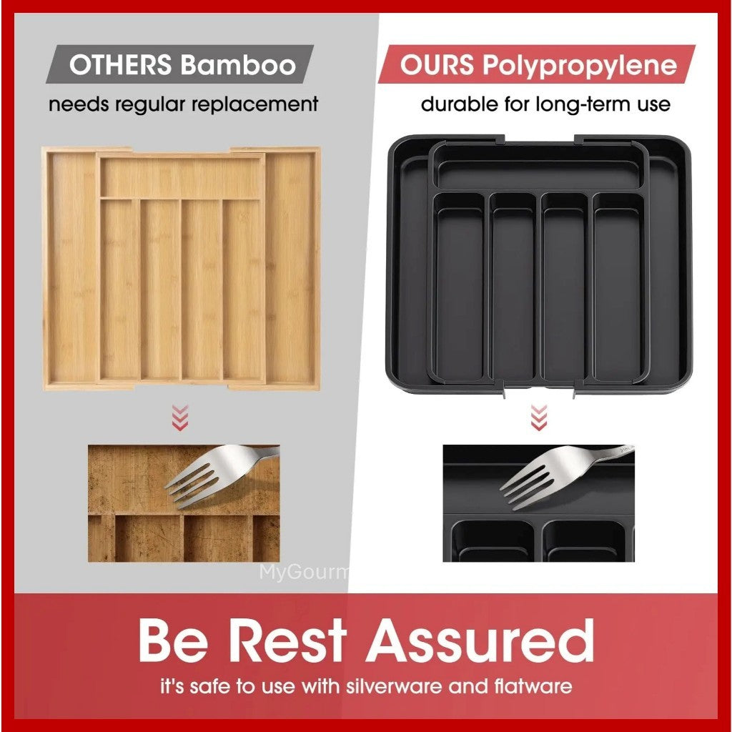 [SG Stock] Expandable Kitchen Drawer Organiser Tray | Cutlery Holder Utensils Organizer | Fork Spoon Knives Storage