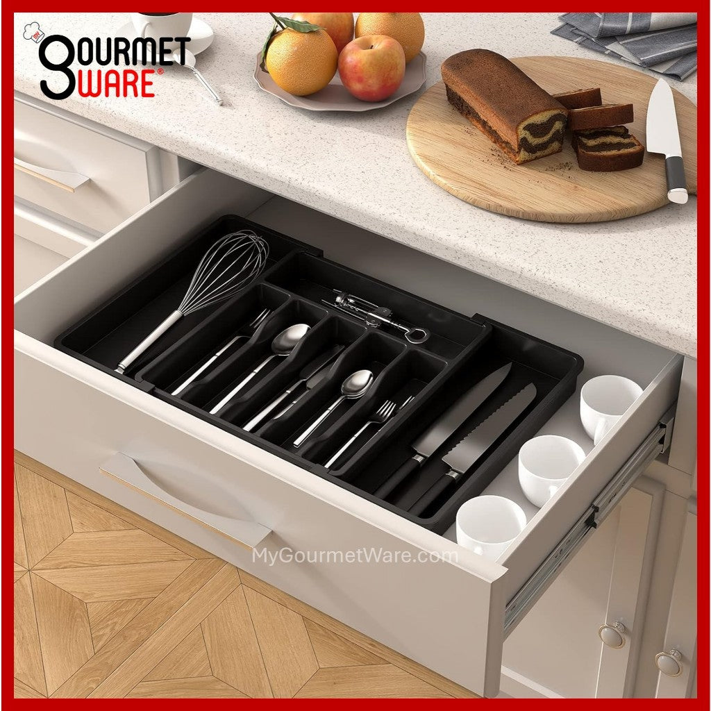 [SG Stock] Expandable Kitchen Drawer Organiser Tray | Cutlery Holder Utensils Organizer | Fork Spoon Knives Storage