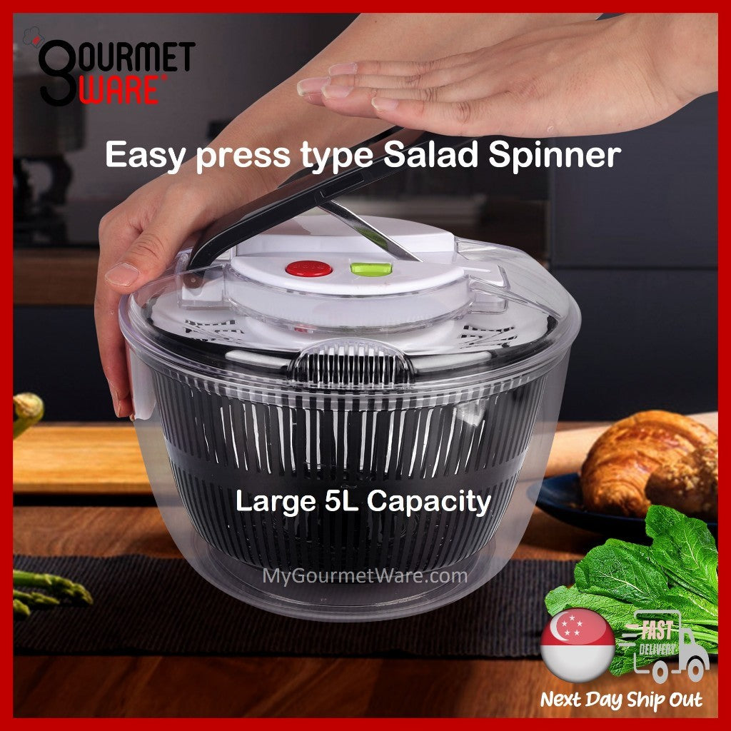 [SG Stock] 5L New Improved and with Thicker Walls | 4-in-1 Salad Spinner Bowl | Vegetable Dehydrator | Colander Strainer