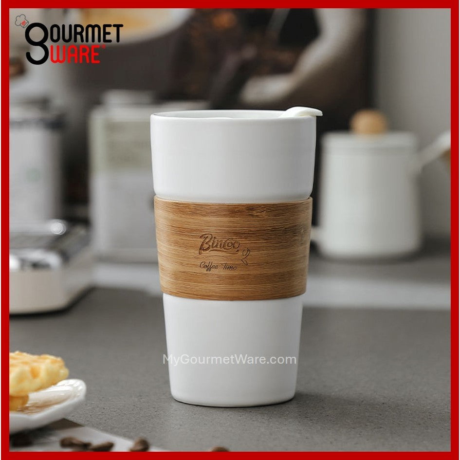 [SG Stock] 100% Ceramic Mug | 400ml Travel Coffee Mug with Lid | Splash Proof, Anti-scald, Microwave Dishwasher Safe