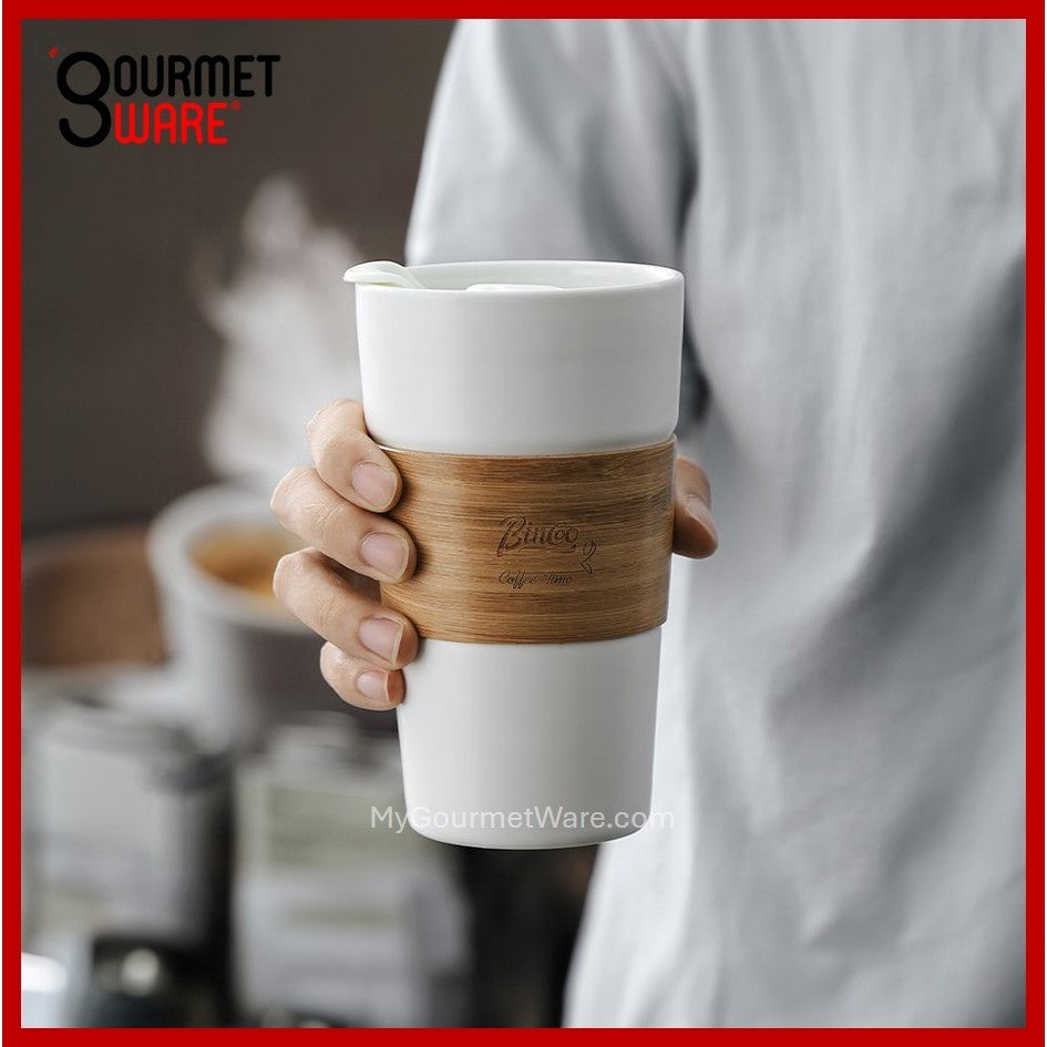 [SG Stock] 100% Ceramic Mug | 400ml Travel Coffee Mug with Lid | Splash Proof, Anti-scald, Microwave Dishwasher Safe