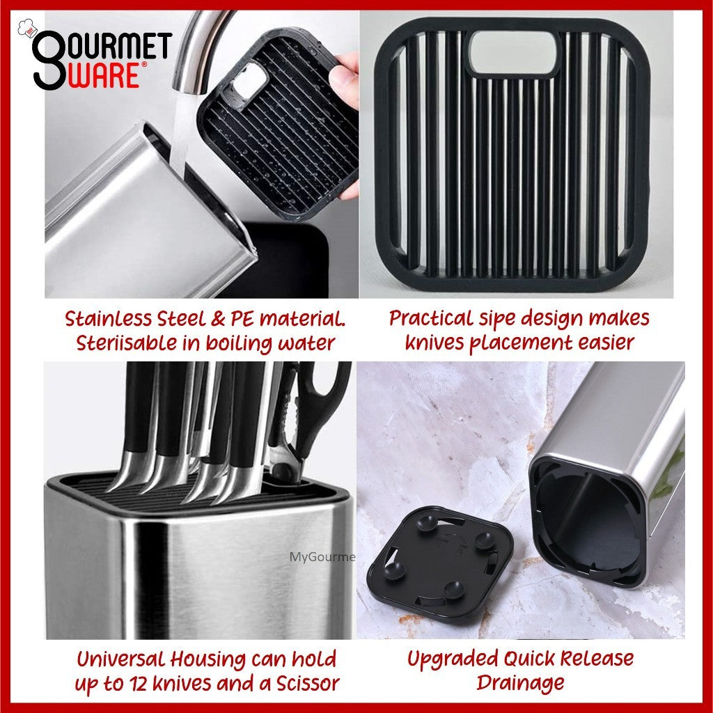 [SG Stock] Stainless Steel Kitchen Knife Block | Knife Rack l Universal Slot Space Saving Knife Holder | Knives Storage