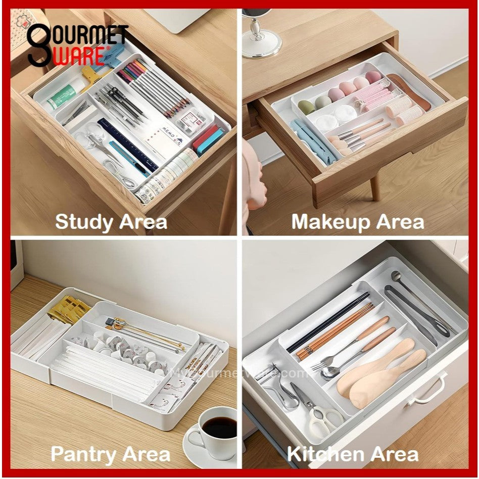 [SG Stock] Extendable Organizer | Cutlery Drawer Utensil Organizer | Adjustable Tray for Kitchen Pantry Study and Makeup